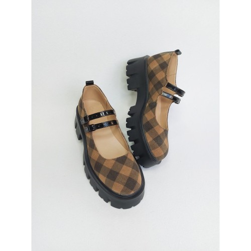 Туфли Мери Джейн оранжевые в клетку 2