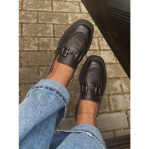 Лофери з кдратним носком чорні 3