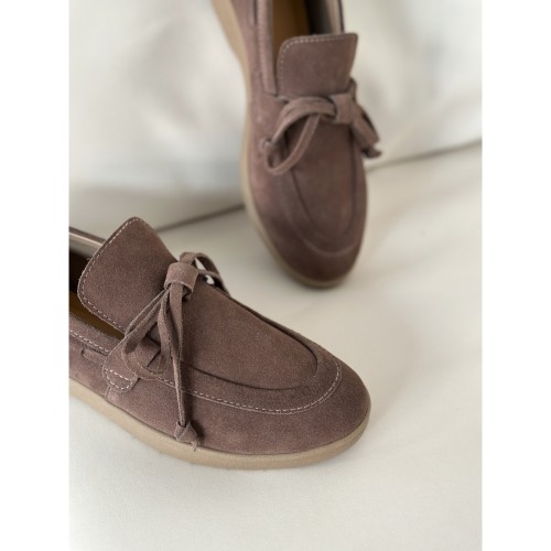 Лофери Лора зі шнурівкою замша, колір Візон 1